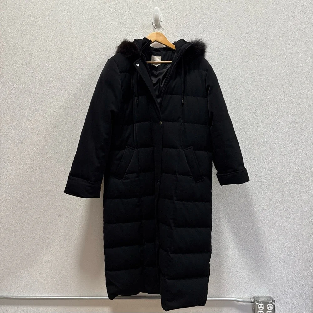 Anne Klein Black Puffer Coat Size Medium Fix‎ Fur Hood Vintage Down
